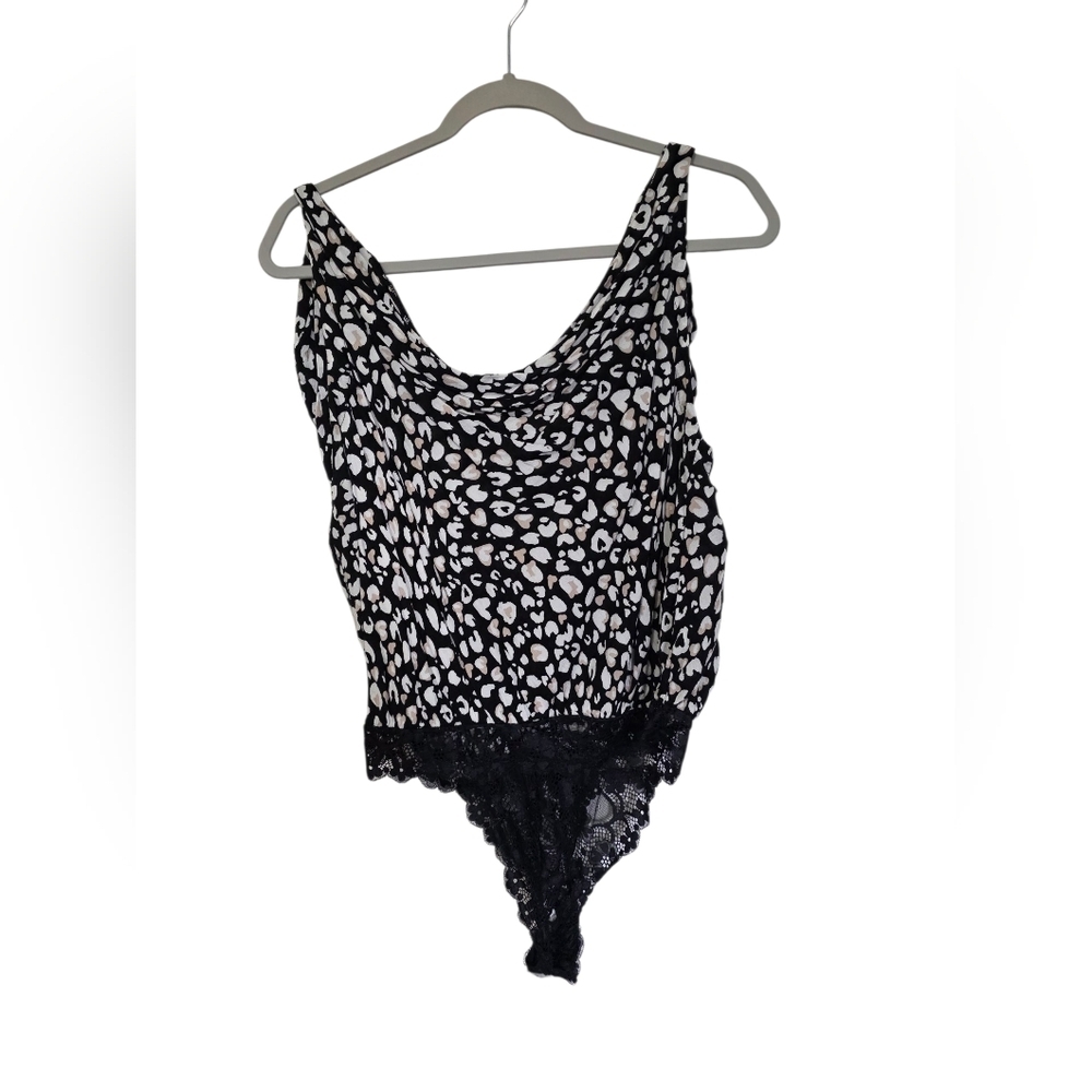 FREE PEOPLE Black and White LaceTrimmed Women's Bodysuit MEDIUM